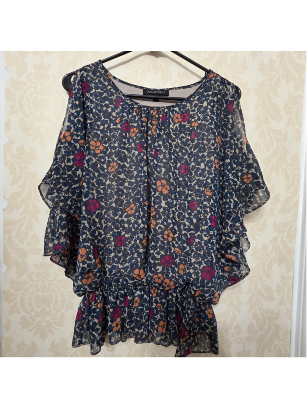 Floral Boho Flowy Butterfly Flutter Sleeves Romantic Shirt Sm